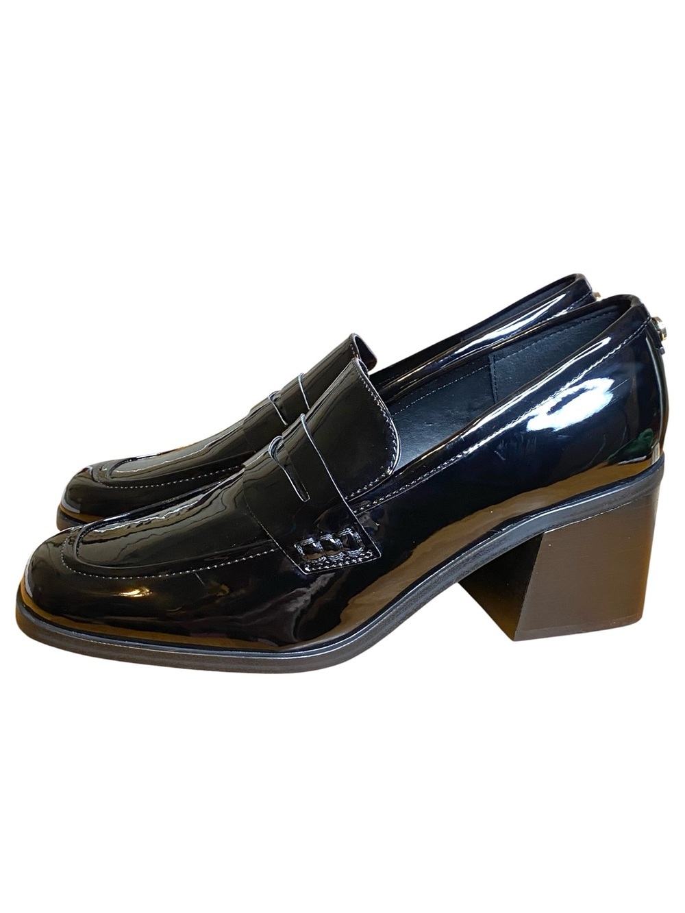 Marc Fisher Kchris Faux Black Patent Block Heel Penny Loafers Women’s Size 8.5